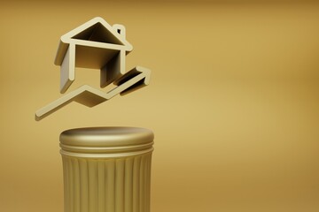 Fototapete - Beautiful abstract illustrations Golden Real Estate arrow UP symbol icons on a golden column and wonderful background. 3d rendering illustration. Background pattern for design.
