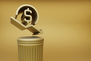 Poster - Beautiful abstract illustrations Golden Dollar Price arrow Down symbol icons on a golden column and wonderful background. 3d rendering illustration. Background pattern for design.