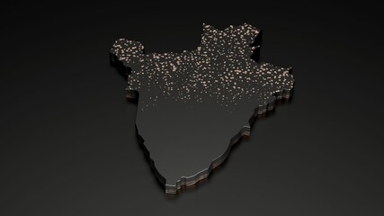 3d illustration burundi metallic premium exclusive black map