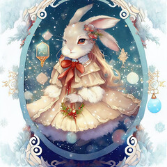 Wall Mural - Christmas White Rabbits Twitter Icons. With help of AI.