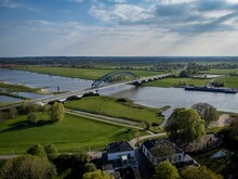 Distant View Of A Bridge Over The IJssel River In Zwolle, Overijssel Province, Netherlands