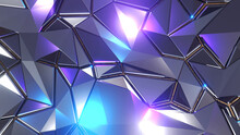 Abstract Mosaic Background, Silver Metal Polygons, Triangle Shapes Purple Blue Metallic Wallpaper