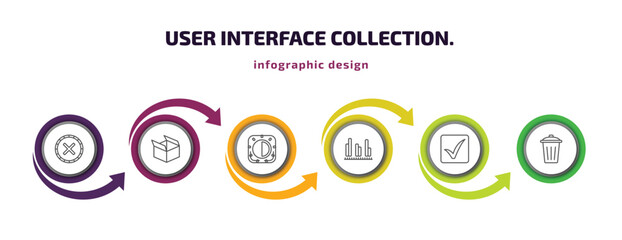 Poster - user interface collection. infographic template with icons and 6 step or option. user interface collection. icons such as wrong, open box, birghtness, data analytics bars, check square, eliminar