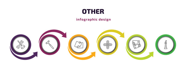 Poster - other infographic template with icons and 6 step or option. other icons such as plumbering, work hammer, two post it, interlock, abstract business card, smeaton's tower vector. can be used for