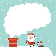 Wall Mural - Weihnachtsmann Mit Schlitten Auf Dach Rauchwolke Schnee Türkis