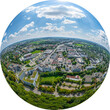 Neu-Ulm aus der Luft, südlich der Innenstadt - Little Planet-Ansicht, freigestellt