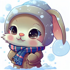 Sticker - Chibi Cute White Rabbit. With help of AI.