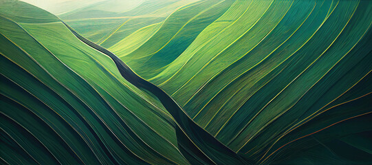 Wall Mural - Abstract green landscape wallpaper background illustration design with hills and mountains