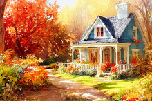 Fairy Tale Rustic Country House Gold Autumn