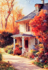 Wall Mural - Fairy tale rustic country house gold autumn