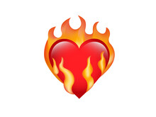Classic Love Red Glossy Heart On Fire Icon, Used For Desire On Transparent Background