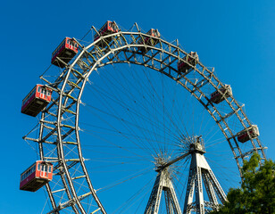 Sticker - the Giant Ferris Wheel in the Prater city park in downtown Vienna under a blue sky