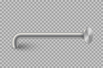 3d iron nail vector illustration. Realistic isolated metal pin with circle heads, bent steel hardware spike or hobnail for carpentry, construction works on transparent background