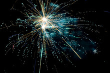 Bright Explosion Of Fireworks On Black Sky