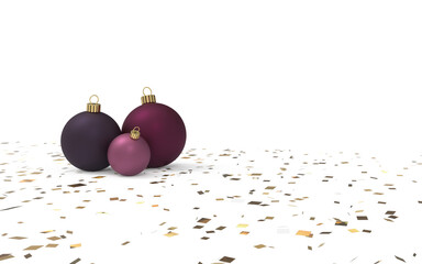 Wall Mural - matte pink and purple christmas balls with golden tinsel on the floor isolated 3d rendering copy spa