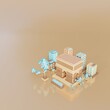3d illustration France city view and green space and simple building around