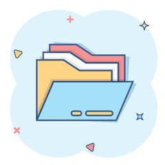 Poster - File folder icon in comic style. Documents archive cartoon vector illustration on isolated background. Storage splash effect business concept.