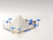 3d illustration Egypt city background with pyramid as a landmark and green space area