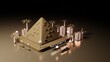3d illustration Egypt and pyramid as landmark with simple building around in neon light style