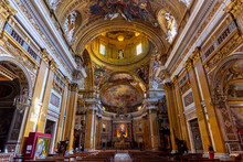 Rome, Italy - October 2022: Church Of The Gesu Interiors