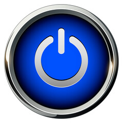 Aufkleber - Start, power on button,  3d glossy metallic icon silver blue.