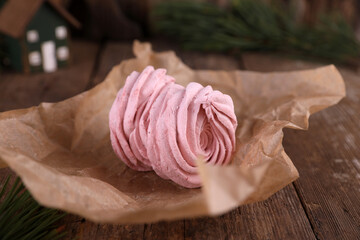 Wall Mural - Berry marshmallow, serving on a wooden table