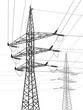 © panimoni - High voltage transmission systems. Electric pole. Power lines. A network of interconnected electrical. City scene. Black otlines on white background. Vector design illustration