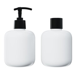 Wall Mural - set of two care product bottles 3d render mockup, plastic lotion dispenser and shampoo bottle isolat
