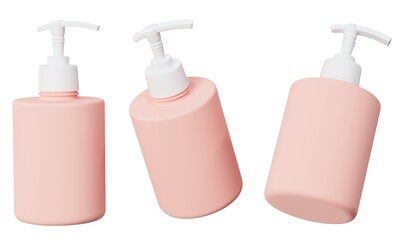 Wall Mural - cosmetic dispenser mockup 3d render, pink plastic care product bottle template isolated on white bac