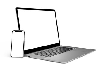 laptop and smartphone mockup isolated with transparent screen png