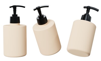 Wall Mural - cosmetic dispenser mockup 3d render, beige plastic care product bottle template isolated on white ba