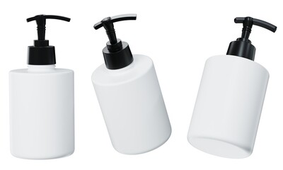 Wall Mural - cosmetic dispenser mockup 3d render, white plastic care product bottle template isolated on white ba