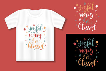 Wall Mural - Joyful merry and blessed. Christmas quote. Vector lettering for t shirt, poster, card.