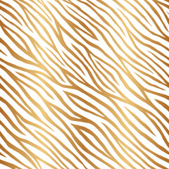 Poster - Elegant golden wild animal background. Skin zebra, tiger. Gold seamless pattern. Luxury abstract backdrop. Chic texture for design wallpaper, wrapping paper, gift wrapper, prints. Vector illustration