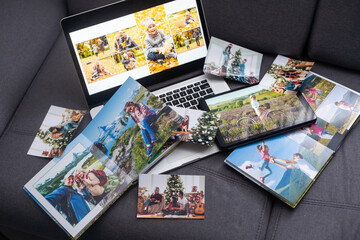 Laptop with photo, photoalbum, album