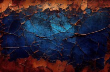 Blue Rusted Metal Backround, Distressed Grunge Background. Old Metallic Iron Panel.