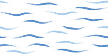 Seamless Wave Pattern, Hand Drawn Cute Water Vector Background. Watercolor Sea Brush Smears, Baby Paint Lines Design