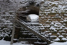 Snow Stone Wall With Upstairs And Entrance