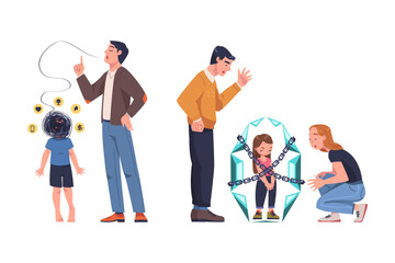 Mother and Father with Son and Daughter Having Problematic Communication Vector Set