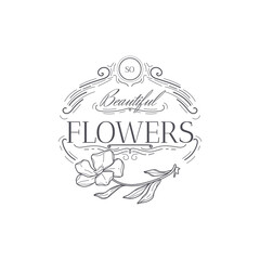 Wall Mural - Vector flower logo template. Modern hand drawn line style design. Minimalist drawn floral logo design illustration.