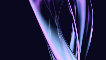 Wall Mural - Abstract liquid glass holographic iridescent neon curved wave in motion dark background 3d render. Gradient design element for banners, backgrounds, wallpapers and covers.
