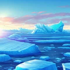 Poster - Arctic seascape with ice surface. blue ice floes. 3d illustration