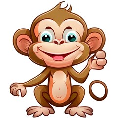 Sticker - Cute monkey cartoon on white background