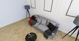 Fototapeta  - Wnętrze zaprojektowane w stylu klasycznym. Miękka sofa i ozdobne lampy. Render 3d