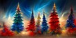 Bright illustration of Christmas trees on a blue textured background, can be used for gift wrapping