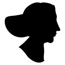Female Portrait In Profile. Black Silhouette On White Background. Head Of A Lady Or Goddess From Akrotiri. Thera Island. Cyclades, Greece. Ancient Greek Cretan Minoan Art.