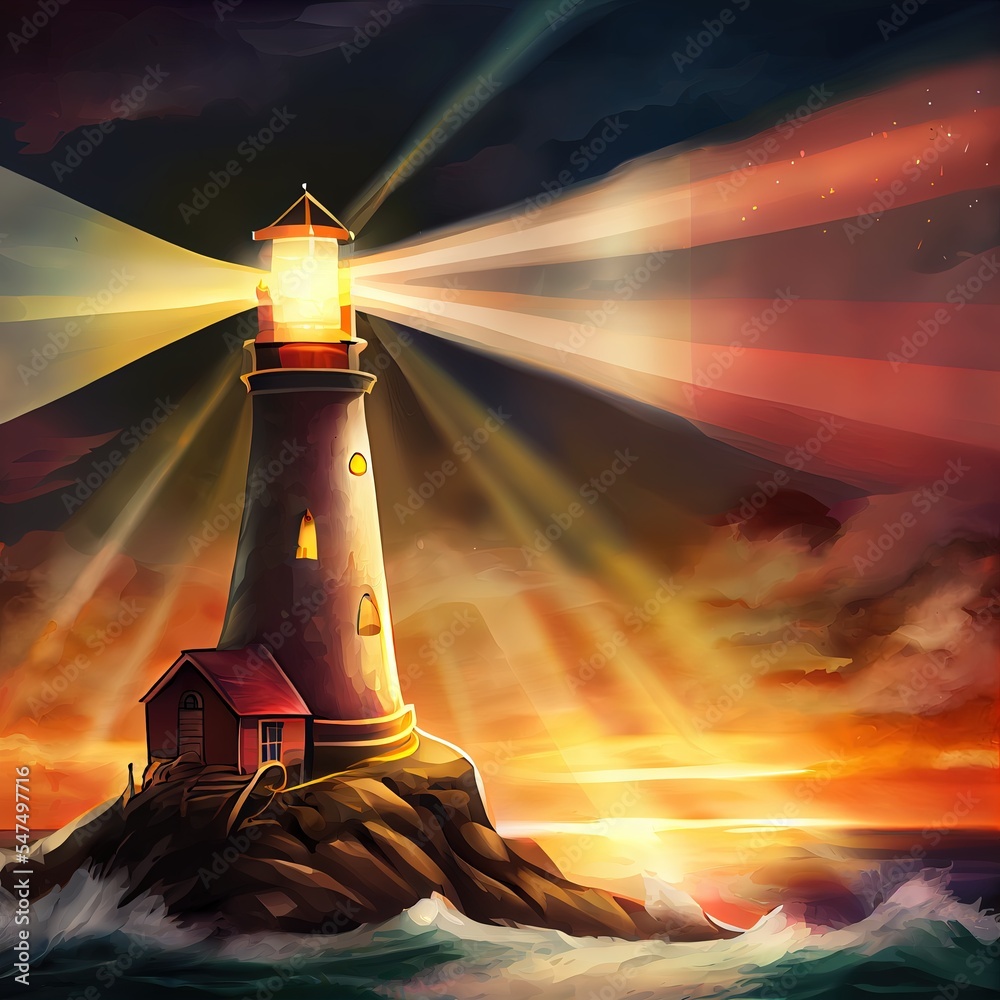 Image of a lighthouse with a strong beam of light