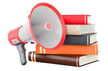 Wall Mural - Books with megaphone. 3D rendering