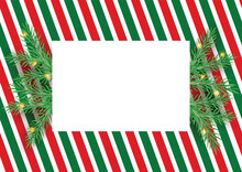 Stripes Candy Cane Pattern With Christmas Tree Green Branches. Diagonal Straight Lines Christmas Background. Red And White Peppermint Wrapping Paper. Simple Trendy Backdrop Illustration