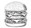 Hamburger burger sketch hand drawn engraving style Vector illustration.